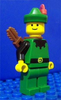 LEGO Minifigure-Forestman - Black, Green Hat, Red Feather, Quiver-Castle-CAS321-Creative Brick Builders